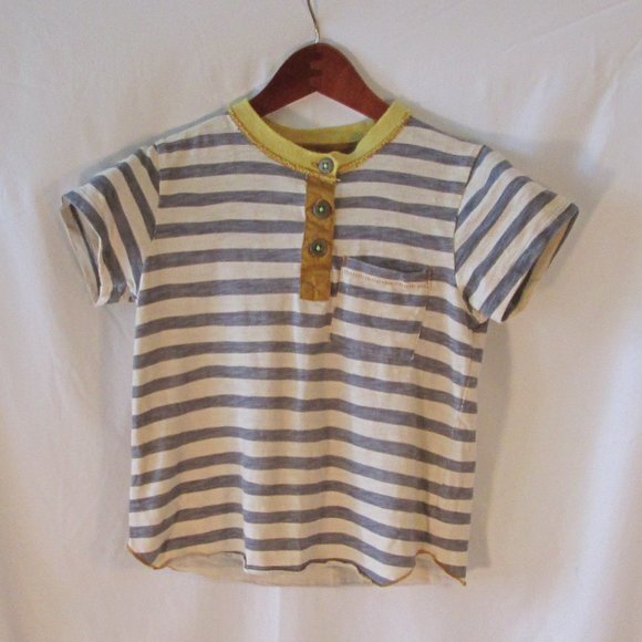 morgan & milo Boys Striped Short Sleeve T-Shirt. Yellow Collar, 1/4 Butt… - Picture 1 of 4
